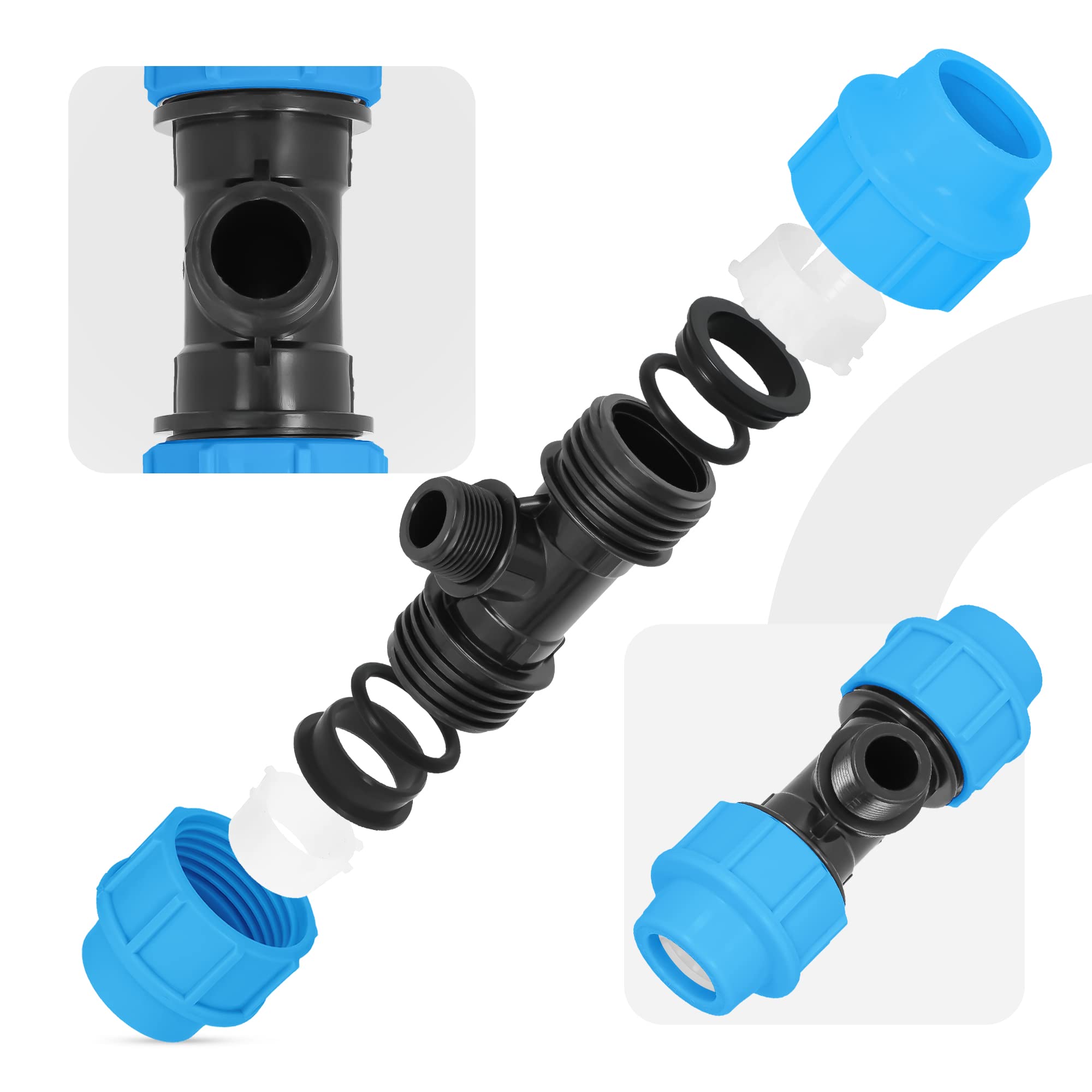 10x PE-Rohr T-Stück 25x3/4x25 AG – Für Tropfschlauch & Bewässerung, Schwarz, Kunststoff