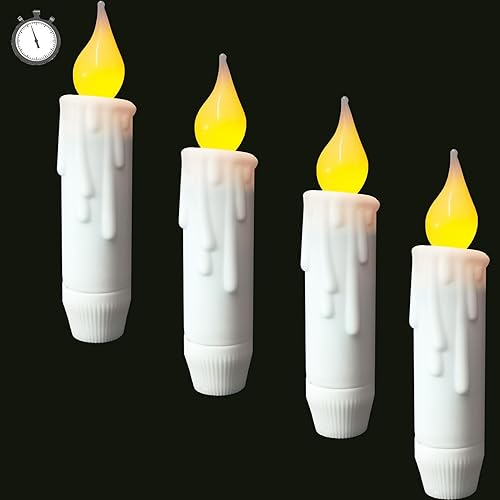 LINCOUNTRY Velas cónicas sin llama, parpadeantes realistas, velas cortas que funcionan con pilas, vela LED blanca de 4.75 pulgadas, llama móvil,