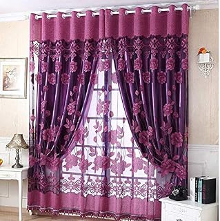 Harpily Curtains 250Cm*100Cm Print Floral Voile Door Curtain Window Room Curtain Divider Scarf Home Decor for Bedroom