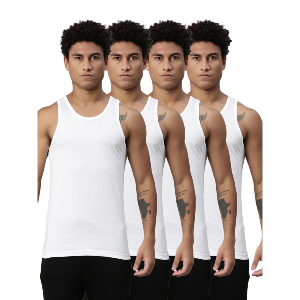 012 Men's Rib Pure Cotton Solid Vest - U-Neck, Sleeveless, Side Branding, Snug fit with Easy Tucked (Pack of 4)
