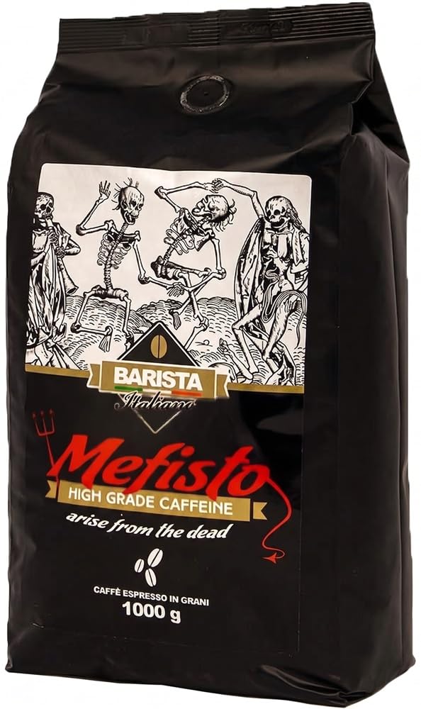 Barista Italiano ♨️ Mefisto - Dark Roast Extremadamente Fuerte ♨️ Espresso Altamente Cafeinado ♨️ 1KG Café Natural En Grano ♨️ Premium Robusta