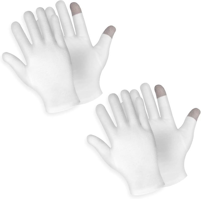 Sibba 2 pares de guantes hidratantes para pantalla táctil, guantes hidratantes de algodón blanco, durante la noche, antes de acostarse, curan el eczema, loción para dormir, tratamiento de spa para manos, guantes para reparar la piel de manos ásperas, agrietadas, secas y agrietadas