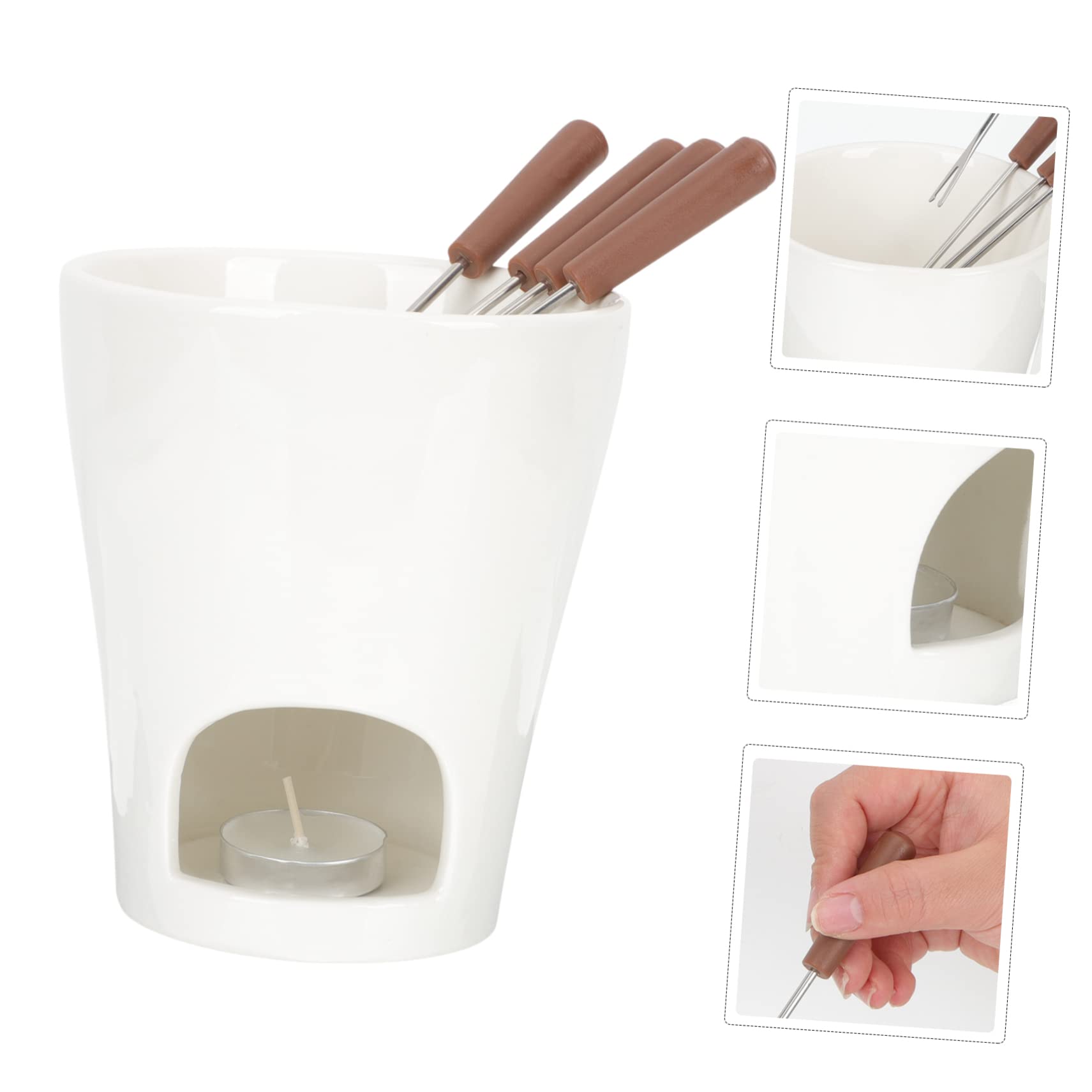 Mikinona Fondue Set Melting Pot Butter Warmer Bowl Cheese Fondue Maker Ceramic Pot Compact Easy Storage