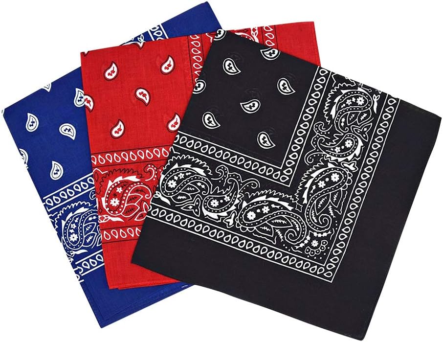 Paisley Bandanas Headband Scarf Pack Of 3 Mixed Colours Cotton Paisley Print, Fashion Hair Accessory, Sports, Multifunctional, UK Seller FREE UK Postage (Royal Blue, Red, Black)