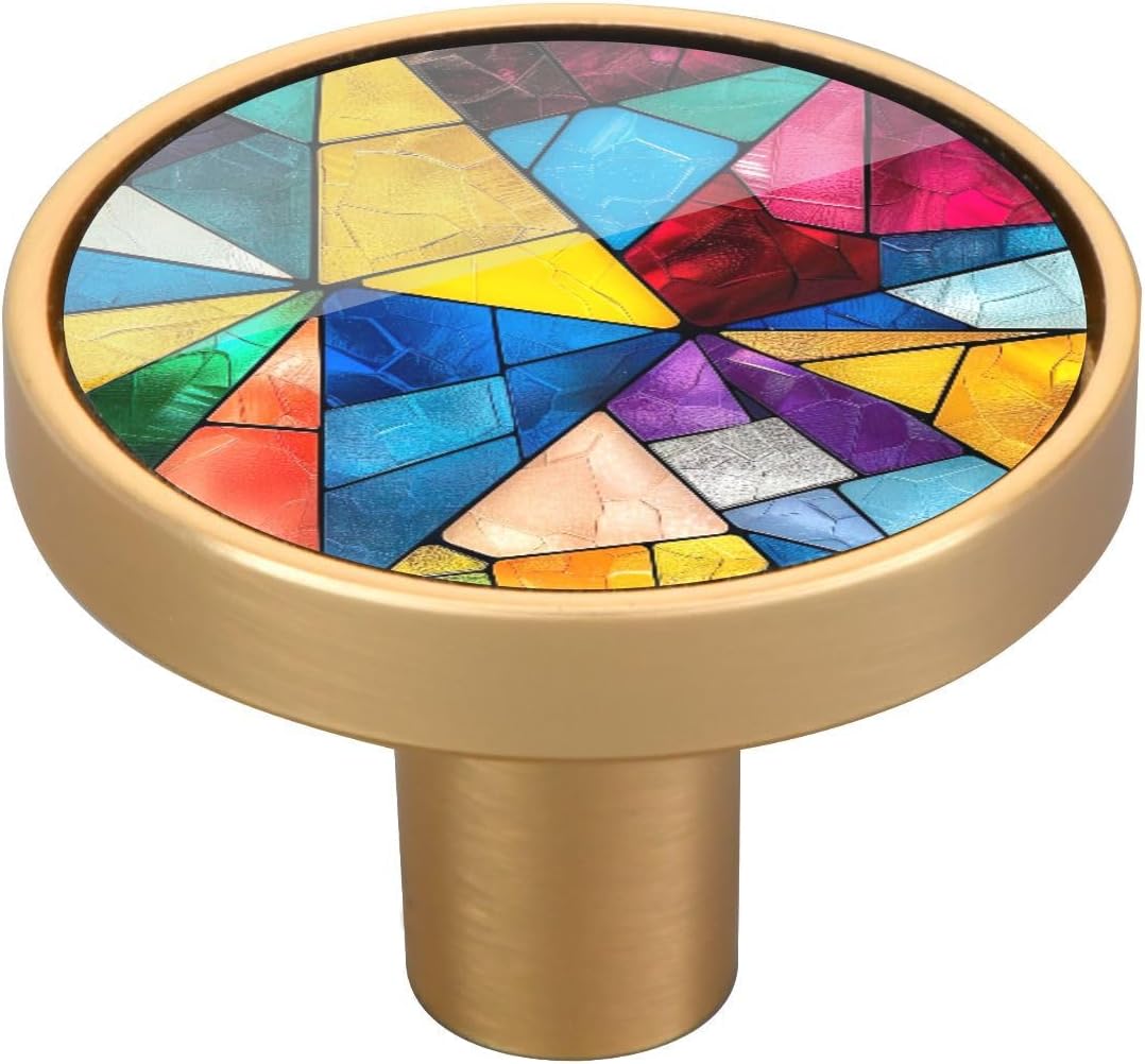 Blueangle 4 Pack Stained Glass Cabinet Knobs 1-1/4 inch Round Drawer Pulls for Dresser & Kitchen Cabinets（484）
