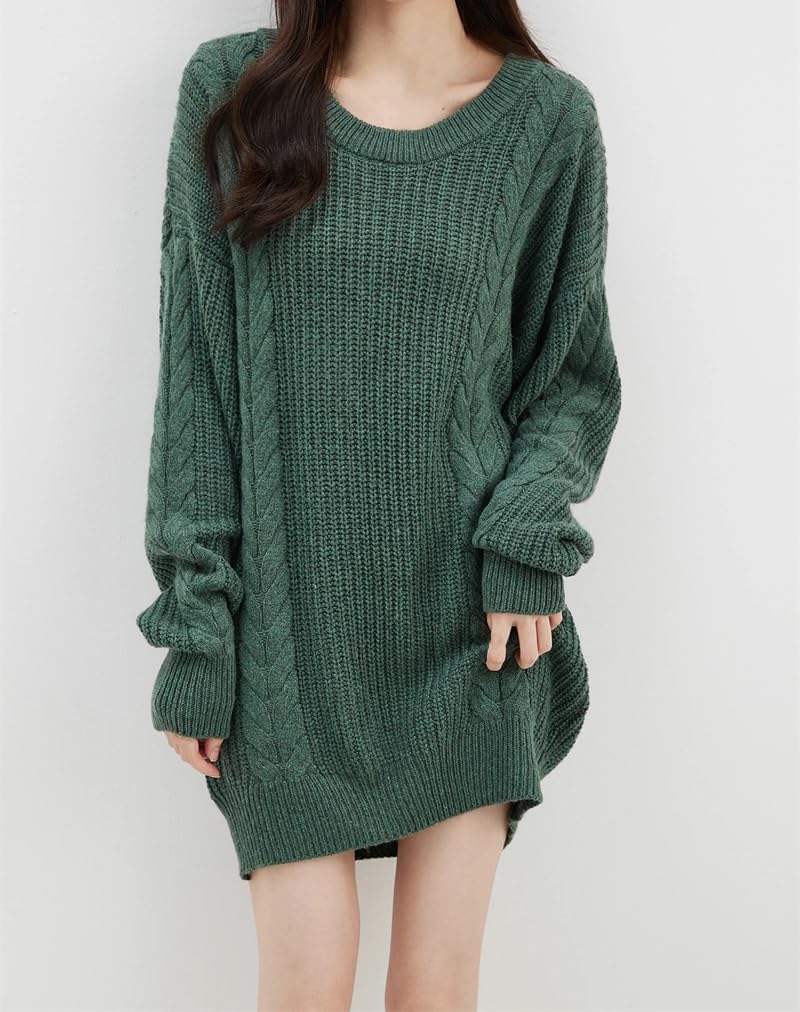 Dninmim Damski sweter z długim rękawem i okrągłym dekoltem dzianinowy oversize ciepły długi sweter sweter top