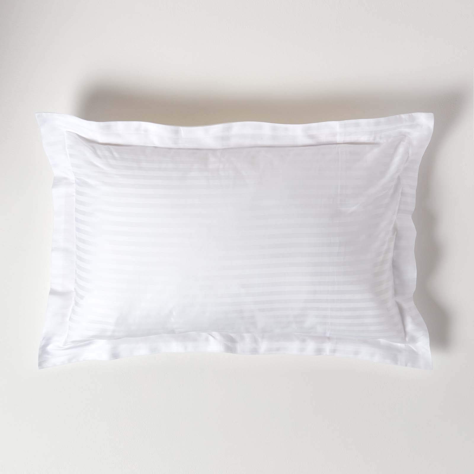 HOMESCAPESWhite Pure Egyptian Cotton Oxford Pillowcase Standard Size 330 TC 500 Thread Count Percale Equivalent Satin Stripe Pillow CaseOEKO-TEX STANDARD 100