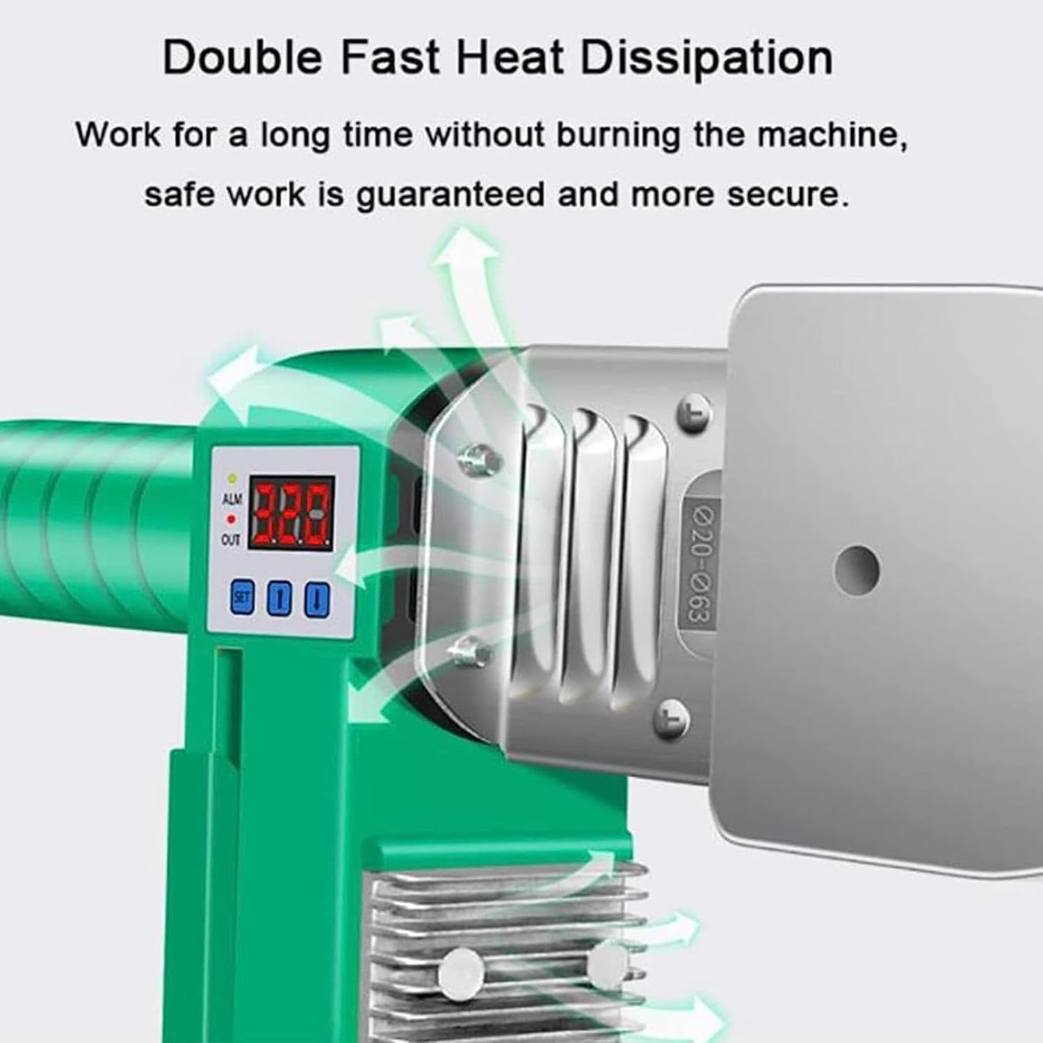 PPR Pipe Fusion spawarka 1600 W ręczna spawarka do tworzyw sztucznych z cyfrowym wyświetlaczem do materiałów PPR, PE i PP - podwójne gniazdo grzewcze