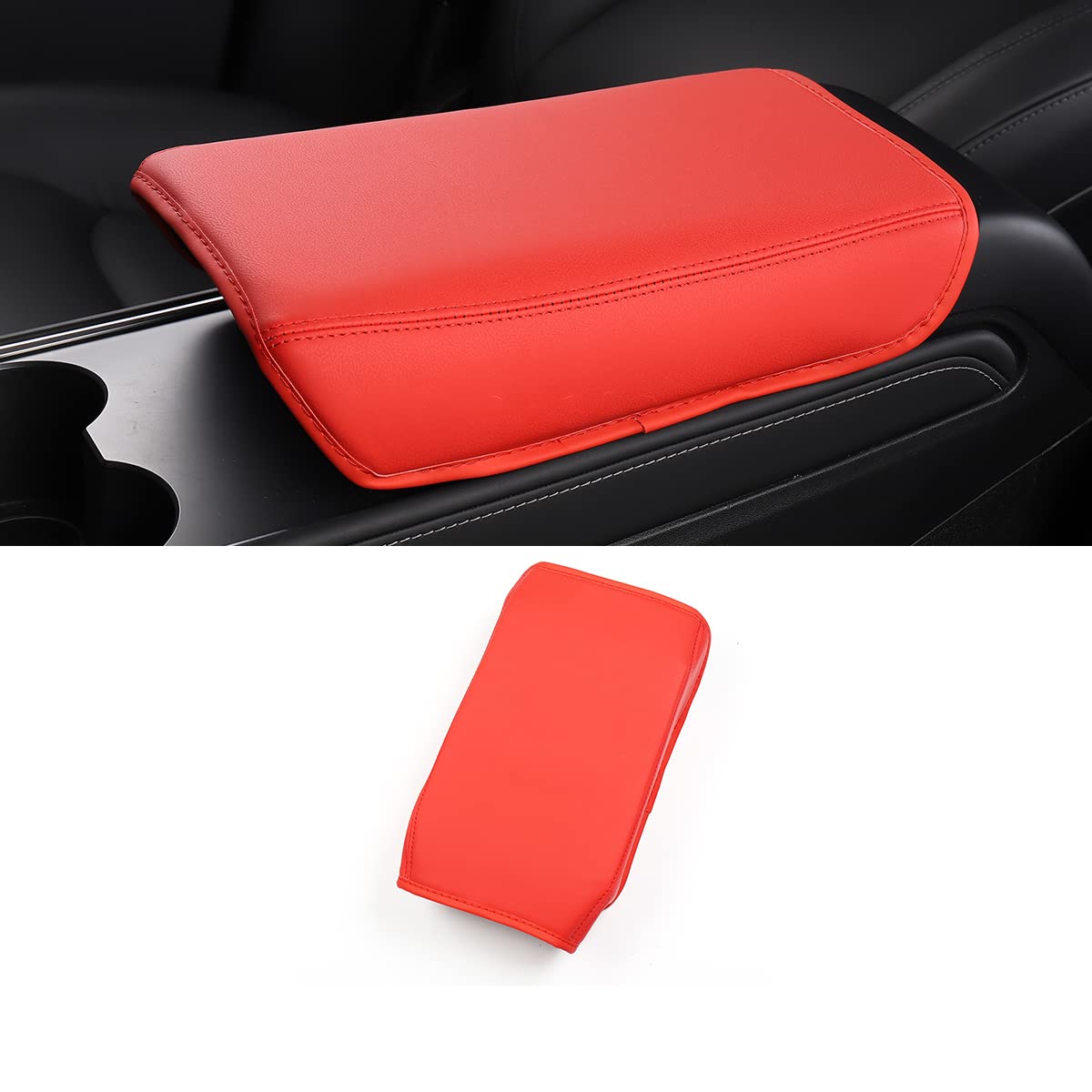 LUCKEASYfor Tesla Model 3 Model Y 2017-2022 Console Cover Armrest Cover Compatible Thickened Microfiber Armrest Leather Case (Ordinary red)