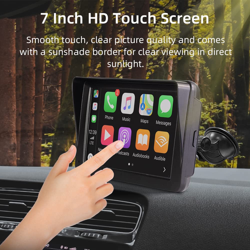 Bezprzewodowy CarPlay i Android Auto, 7-calowy Wyświetlacz Carplay z Kamerą Przednią 2K, Kamera Cofania 1080P, Bluetooth, Mirror Link, FM, AUX, Karta TF
