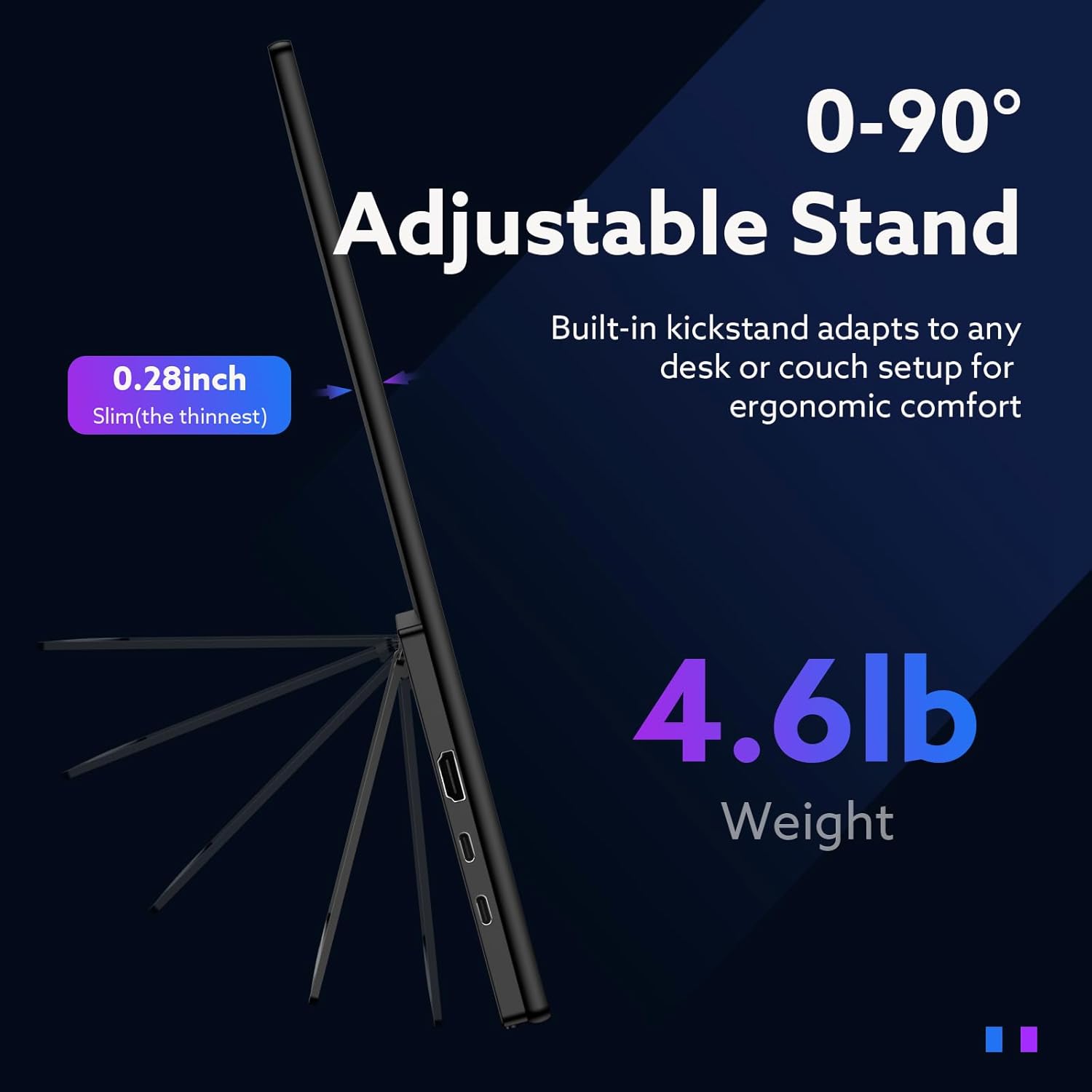 23.8'' Portable Monitor 4K UHD (3840 * 2160) 120% sRGB Fast IPS External Gaming Screen 60Hz USB-C HDMI Built-in VESA Stand Speakers for Laptop PC Mac Phone PS4/5 Xbox Switch - Image 3