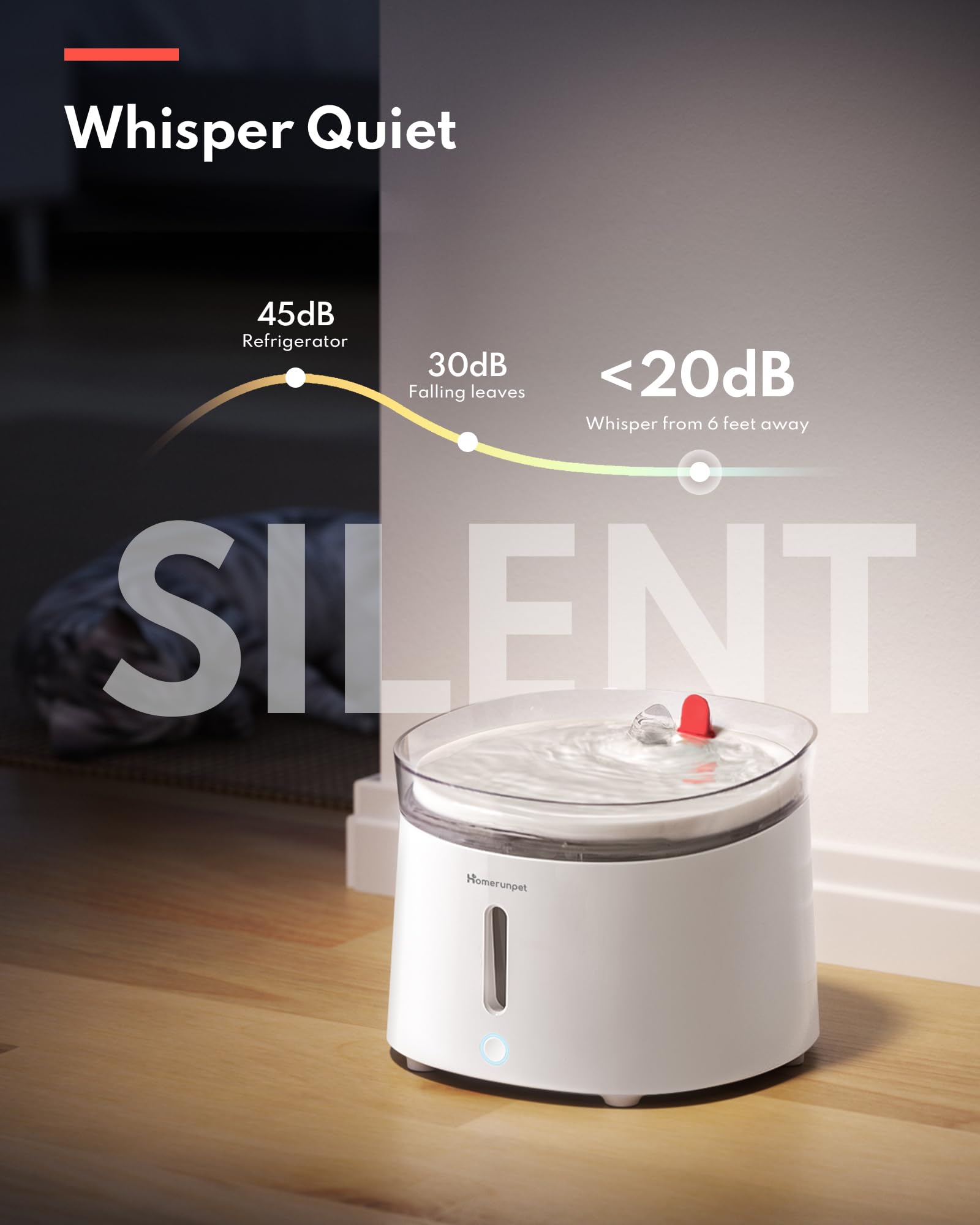 Homerunpet Cat Water Fountain Porcelain-Tray, Wireless Self-Cleaning Pump, Ultra Quiet 20dB Pet Water Dispenser for Cats and Dogs, Easy-to-Clean 2L/68oz with Smart LED and 4-Stage Filtration - image 4