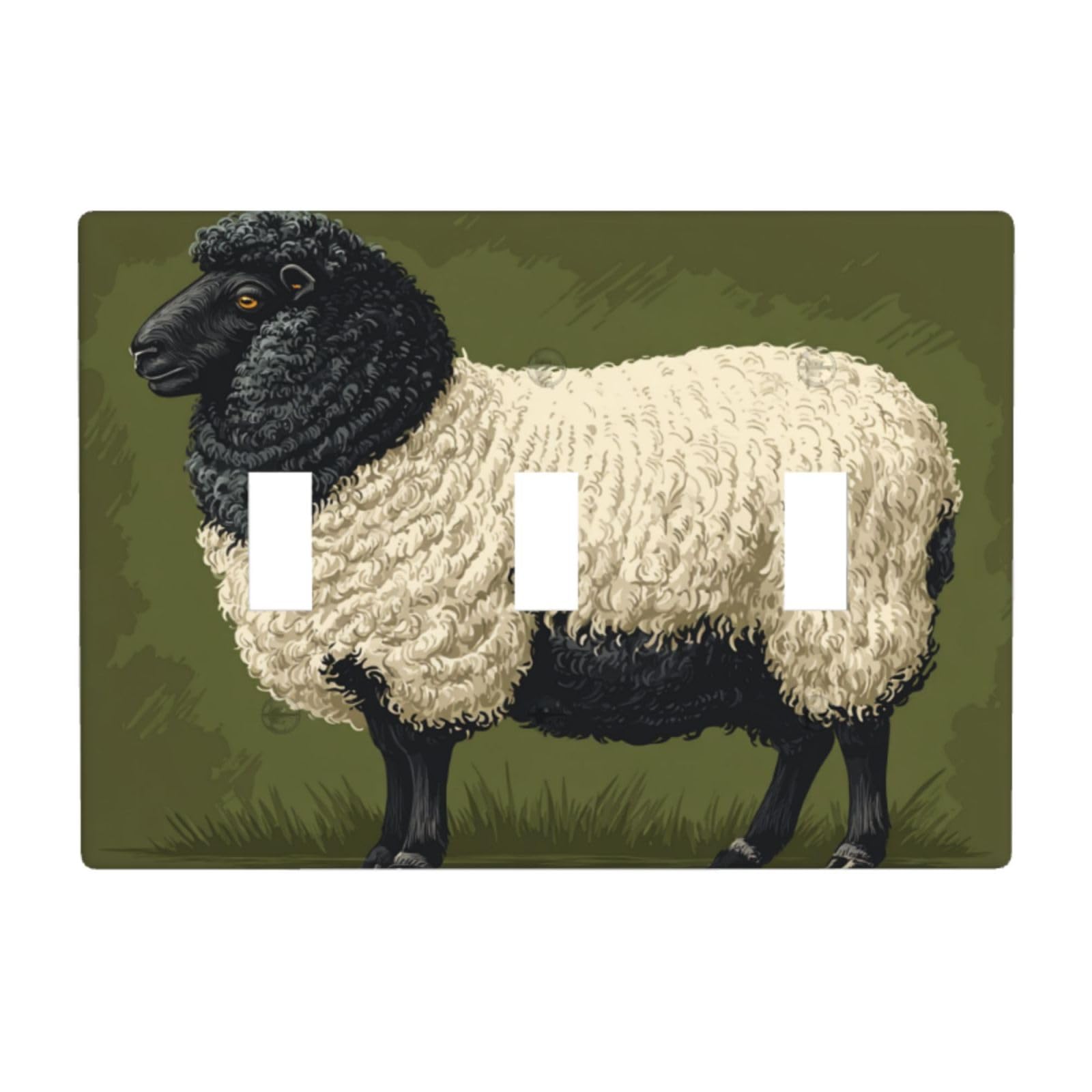 Woshuwo White Black And Sheep Light Switch Covers 3 Gang Triple Toggle Wall Plate Switchplate Electrical Faceplate For Bathroom Kitchen Bedroom Decor