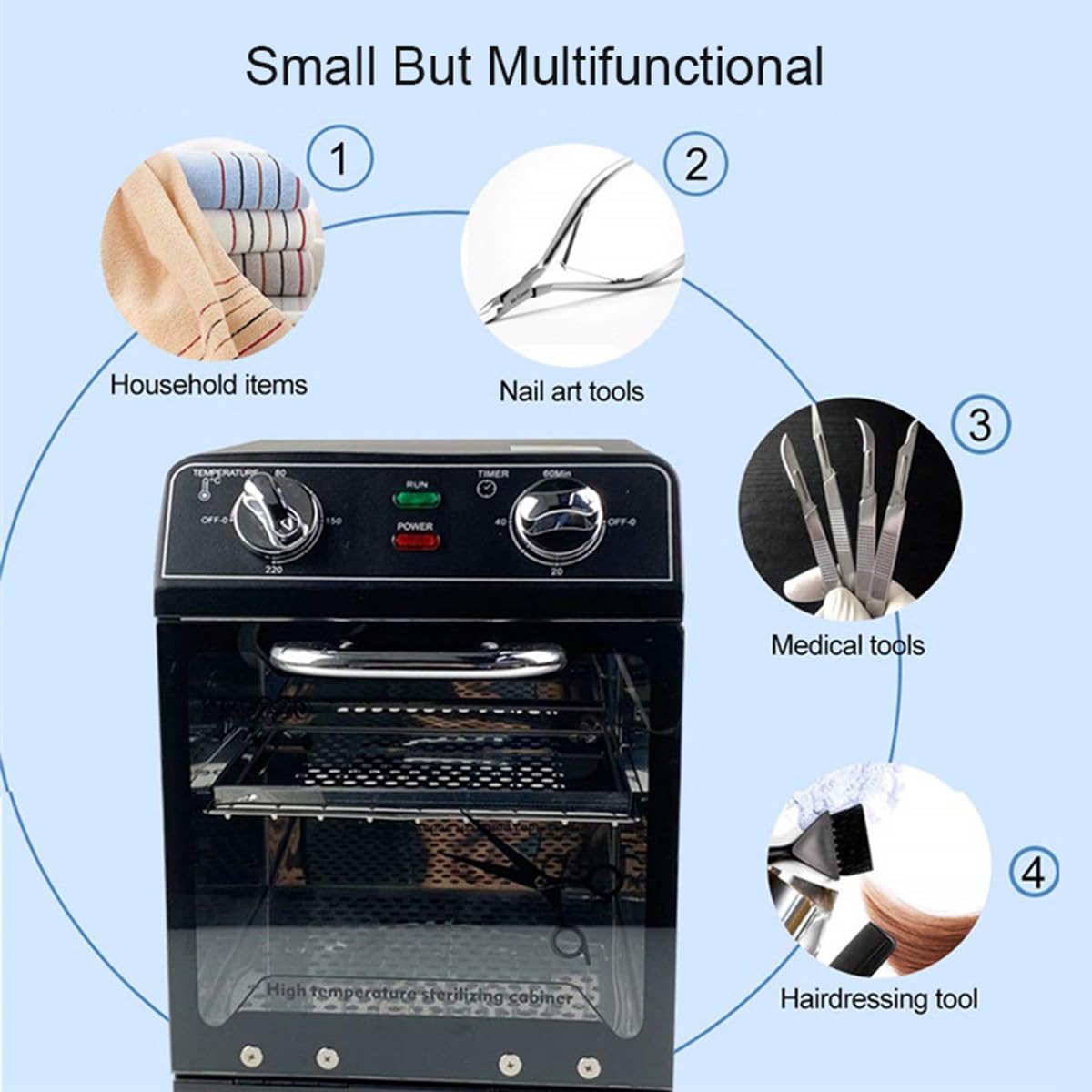 Sterilizzatore ad alta temperatura da 600 W a 8 l, disinfettante a calore secco con controllo della temperatura e timer per strumenti per unghie, tatuaggi, strumenti dentali, parrucchieri