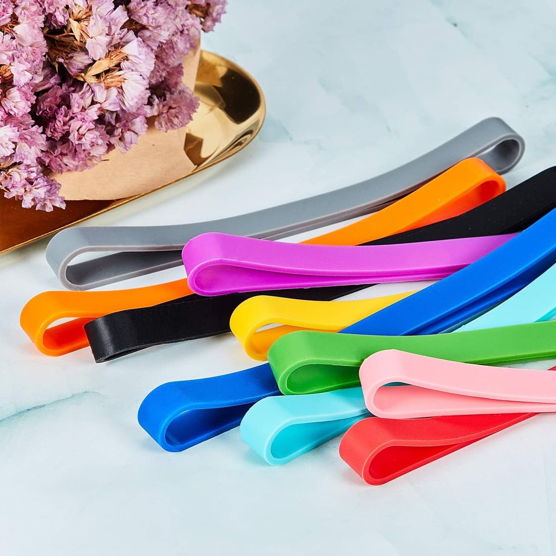 12 Fasce Elastiche In Silicone Colorate - 14x1cm, Per Organizzare Casa, Ufficio, Scuola E Fai Da Te