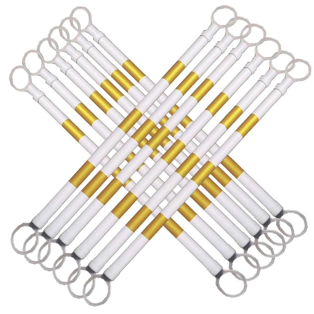 SGKOMN 12 Pcs Adjustable Reflective Traffic Cone Bar - 47-78 Inch Retractable Safety Barrier for Crowd Control & Temporary Security, Yellow & White Warning Divider, Yellow and White-12pcs