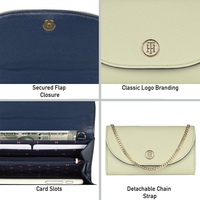 Image of Tommy Hilfiger Wallet for Women, Roche, Flap Wallet with Sling, Olive