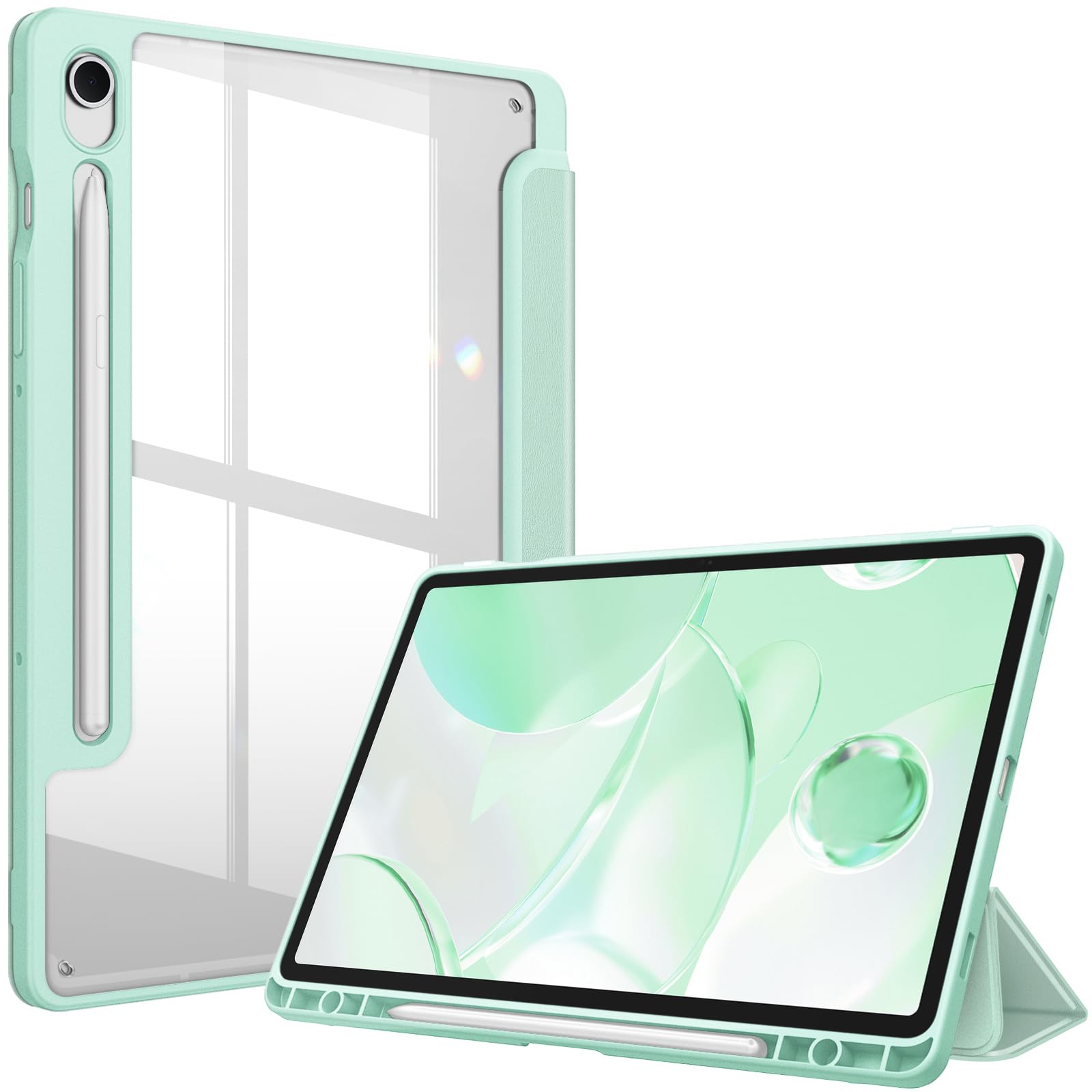 FINTIE Hybrid Slim Case for Samsung Galaxy Tab S9 FE 10.9 Inch/Galaxy Tab S9 11 Inch 2023 with S Pen Holder, Shockproof Cover with Clear Transparent Back Shell, Auto Wake/Sleep, Green