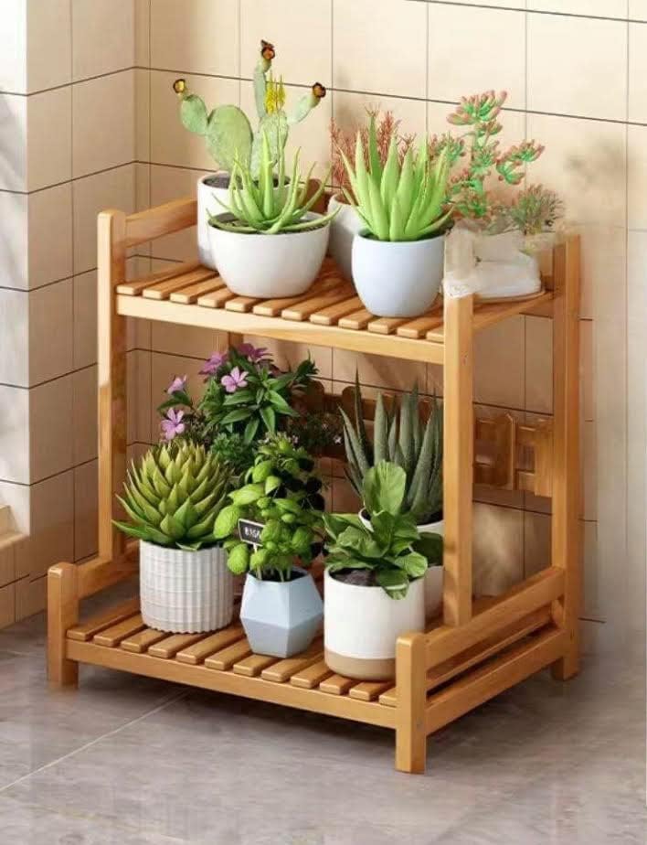 Vital 3 Tier Bamboo Plant Stand Widen Flower Pot Stand Display Rack for Indoor Outdoor Garden Greenhouse Patio Natural - VI-Self-12