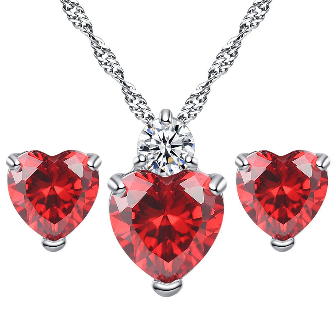 Peora Rhodium Plated Red Crystal Heart Necklace Pendant Earring Set for Women and Girls (B073TXD86W) Amazon Price History, Amazon Price Tracker