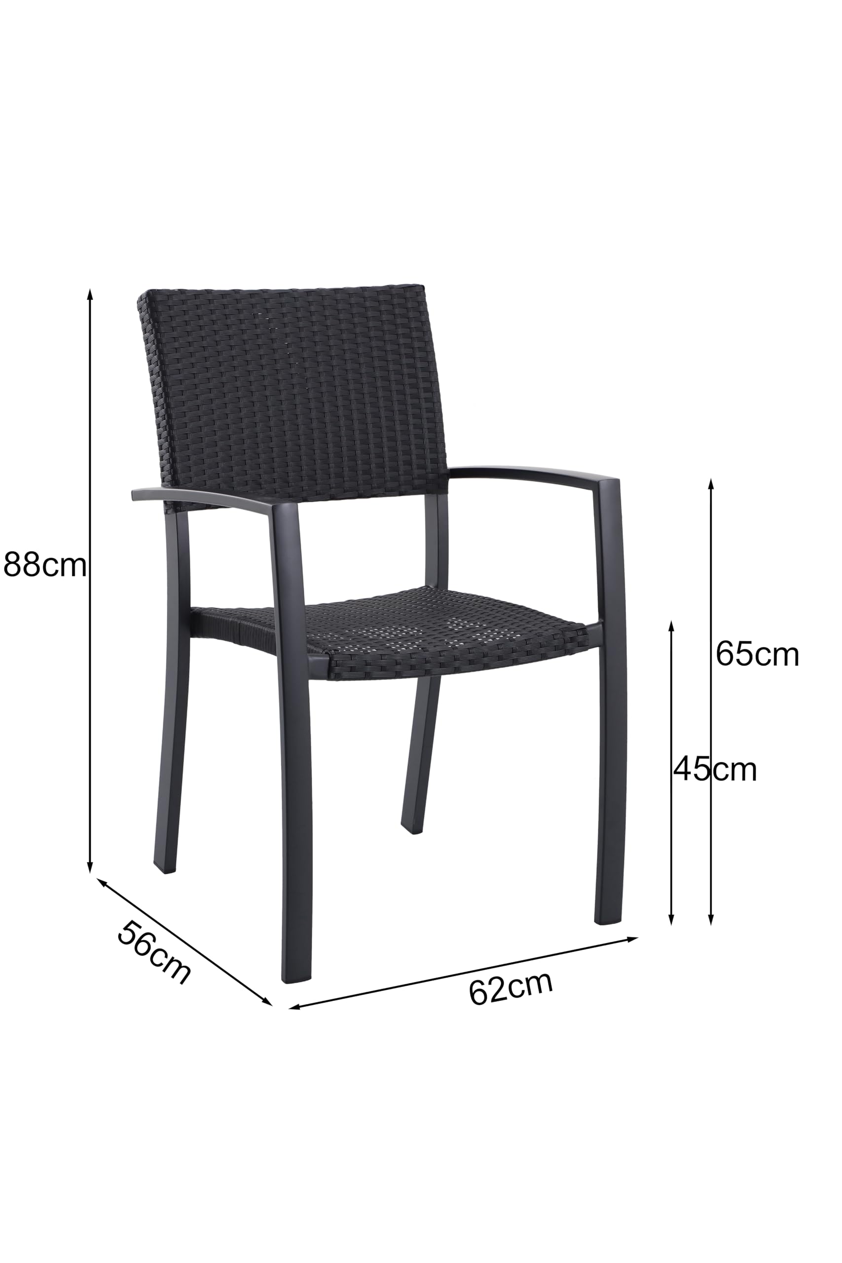 METRO Professional Silla de Jardín con Reposabrazos Balsario, Aluminio/Ratán Sintético, Apilable, para Exterior, Negro