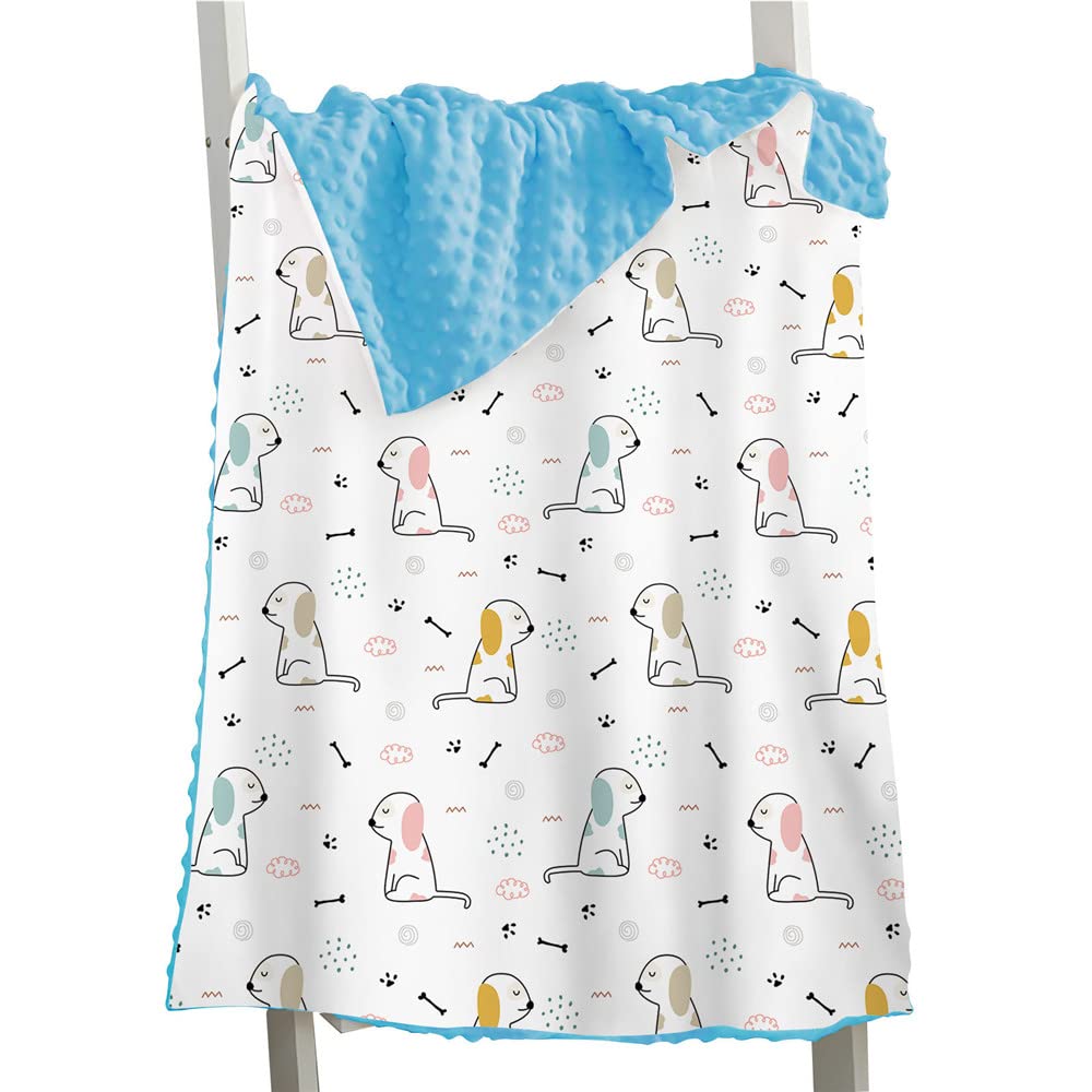 Hixingo Comfort Blanket for Kids Baby, Animal Printed Double Layer Throw, Sensory Soft Minky Dot Reverse Side Plush, Blanket Bedding for Children Boys Girls (puppy 1,150x110cm)