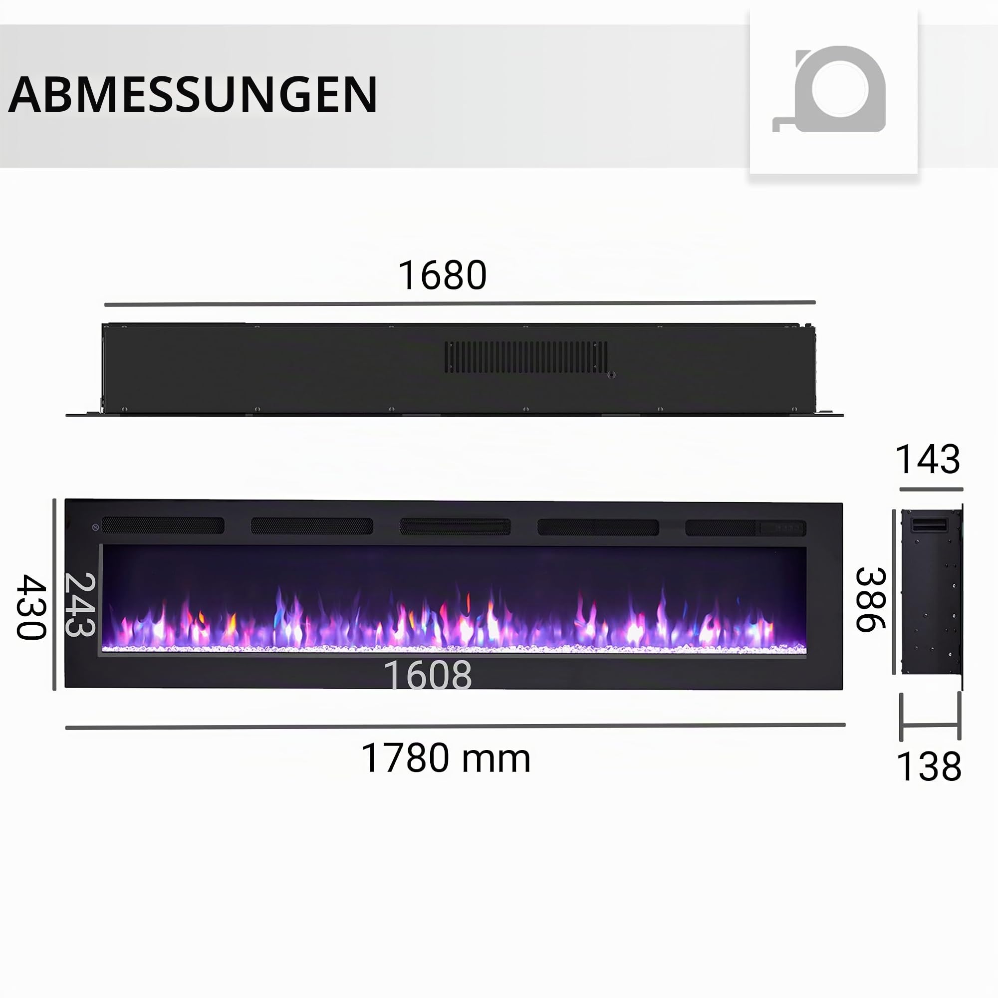 BALDERIA Elektrokamin Leif 60'' Schwarz