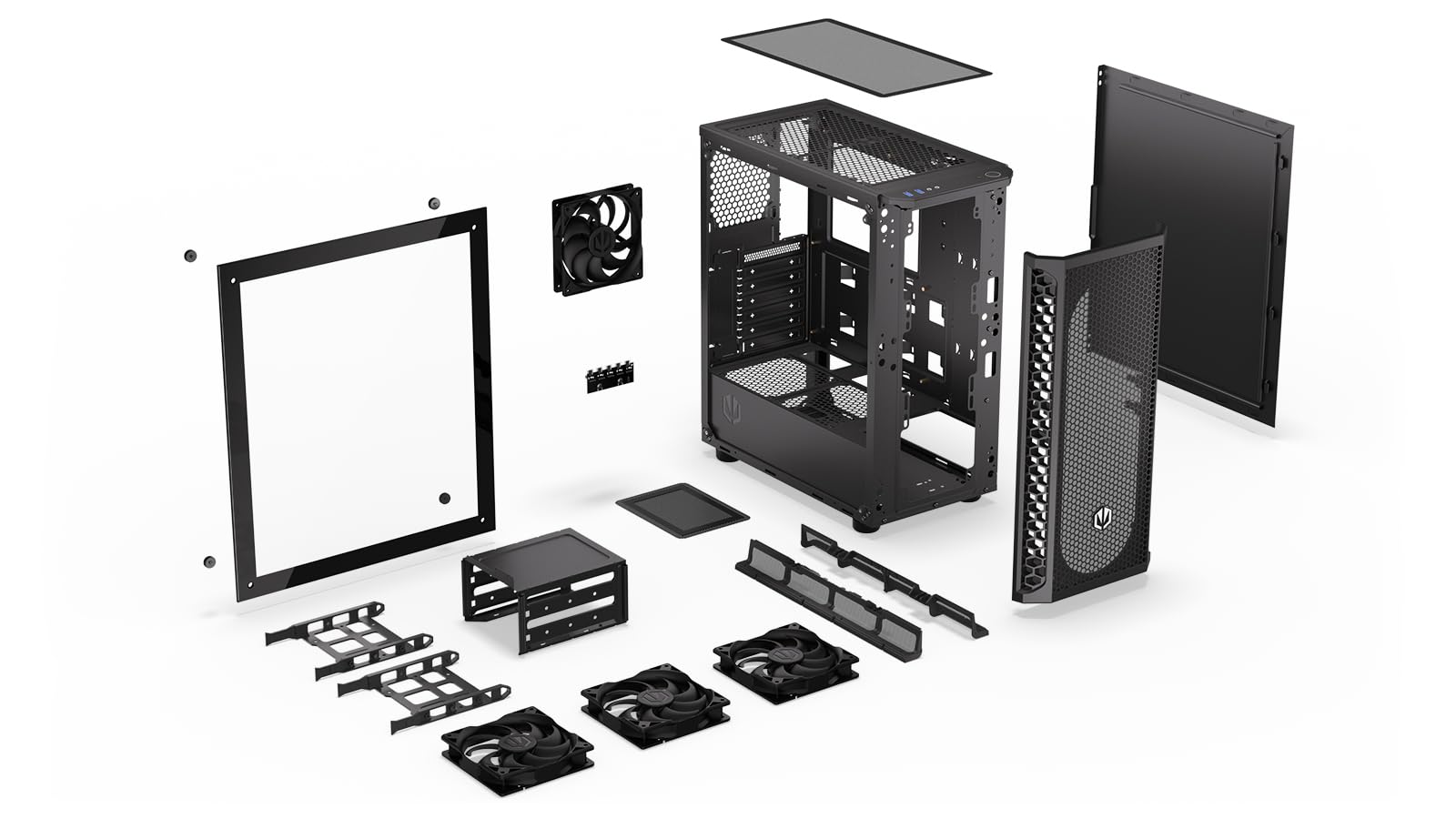 ENDORFY Signum 300 Air PC Gehäuse ATX mit Tempered Glass, 4X Stratus 120 PWM, Mesh Front, Unterstützung für 360 mm Radiator, GPU bis 350 mm, Schwarz
