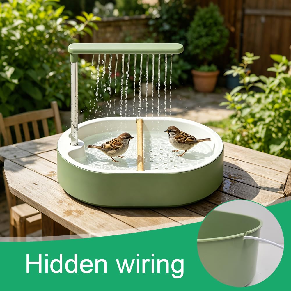 Vogeldusche Wellensittich, Wellensittich Dusche mit Wasserfall und Zirkulierendem Wasser, USB Stromschleife Vogeltränke Balkon, Automatisches Vogelbad (Linientyp)
