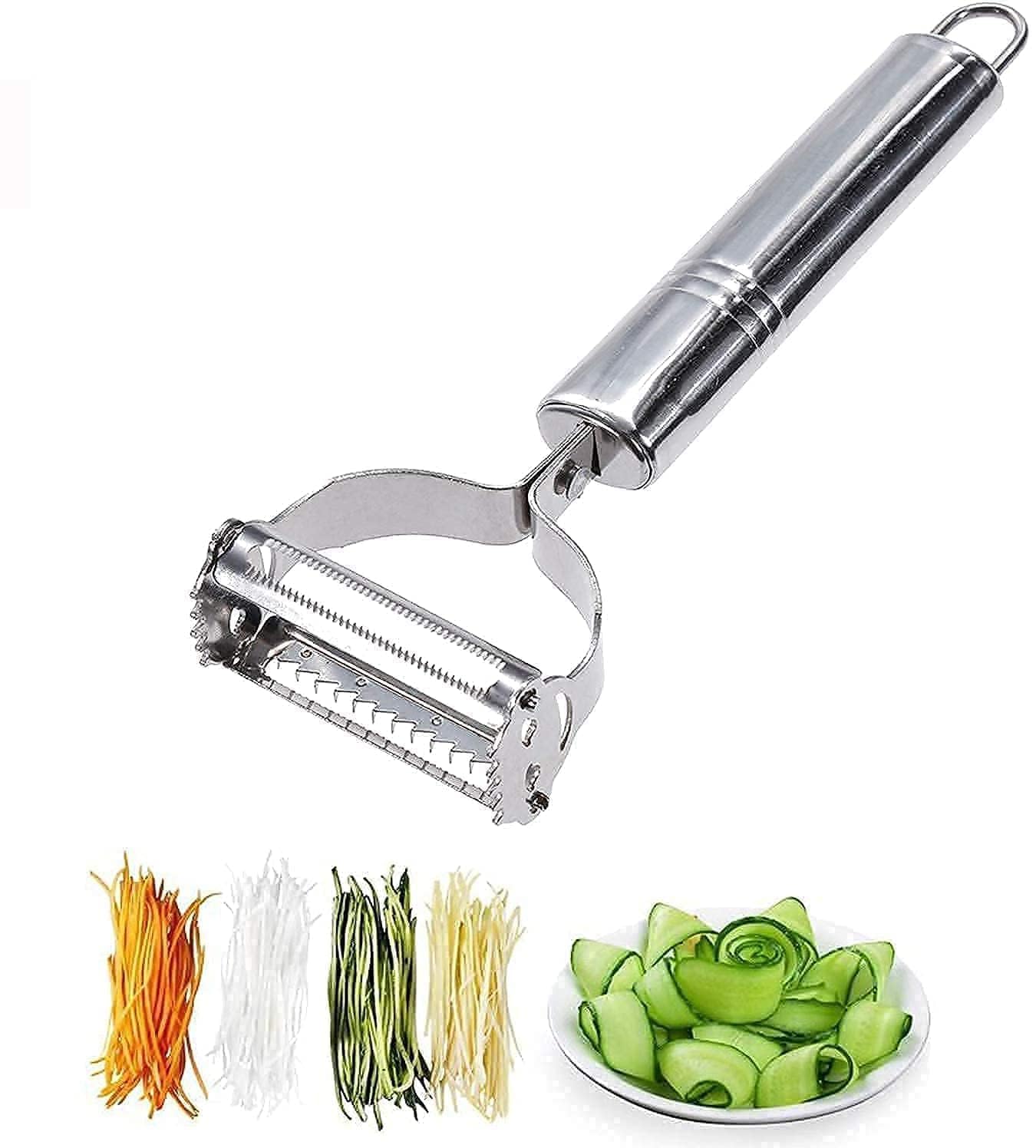 SRWOPKRAY 2-in-1 Stainless Steel Julienne Peeler & Vegetable Slicer - Multi-Functional Grater for Fruits & Vegetables (Silver)