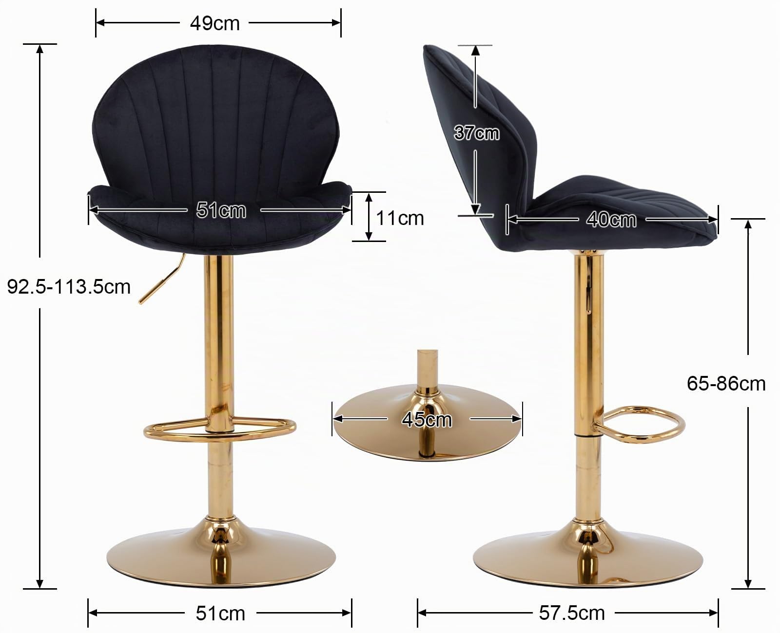 Ya-Home Tabourets de Bar Pivotants en Velours Lot de 2, Moir | Chaise Bar avec Repose-Pied, Tabouret Haut Cuisine avec Dossier,Chaise Haute Pied Dorée pour Cuisine/Bar/Îlot Central