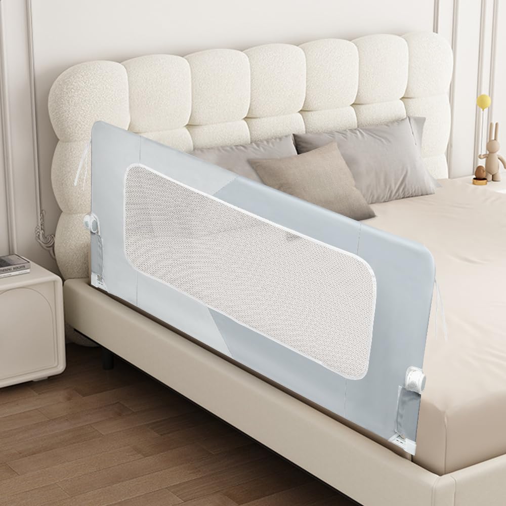 HUOLE Barriera per letto per tutti i piccoli, pieghevole e portatile, telaio in metallo anti-caduta regolabile in altezza, telaio in metallo robusto, 180 x 73 x 86 cm - Doppio pezzo Grigio