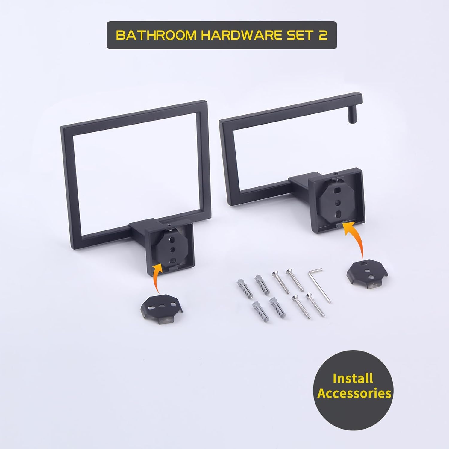 GERZ Bathroom Hardware Accessories Sets SUS304 Stainless Steel Bath Shower Set 2-Pieces(Toilet Paper Holder Towel Ring) Black Matte Finish Contemporary Style JG1956-2BK