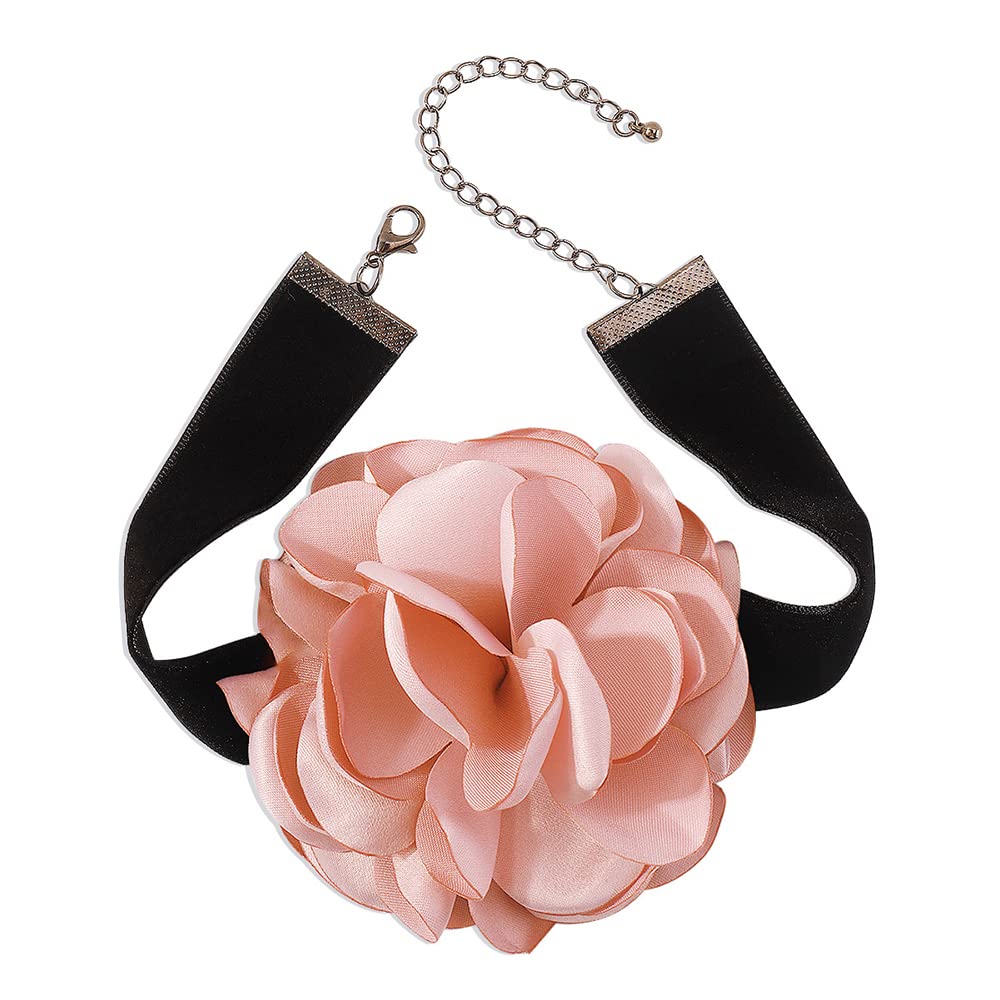 Dtja Vintage Rose Flower Choker Necklace for Women Gothic Black Velvet Ribbon Camellia Blossom Charm Chain Adjustable Comfort Fit Retro Wedding