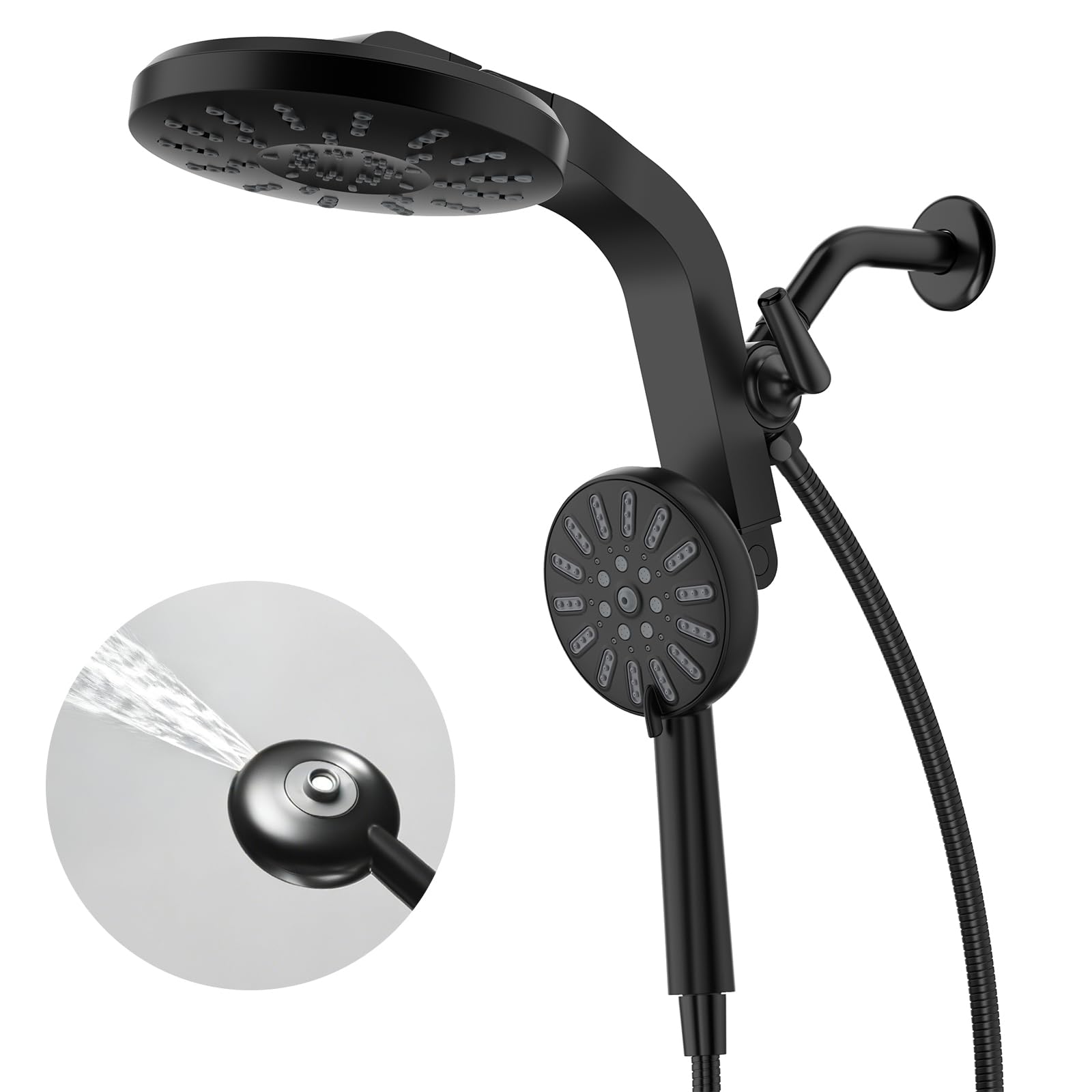 INAVAMZ High Pressure Rain Shower Head Combo with Magnetic Handheld Black