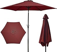 Elevon 9FT Deep Red Patio Umbrella with Push Button Tilt & Crank - UV Resistant Waterproof, 6 Ribs for Garden Pool Beach Shade