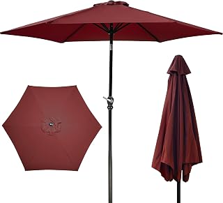 Elevon 9FT Deep Red Patio Umbrella with Push Button Tilt & Crank - UV Resistant Waterproof, 6 Ribs for Garden Pool Beach Shade