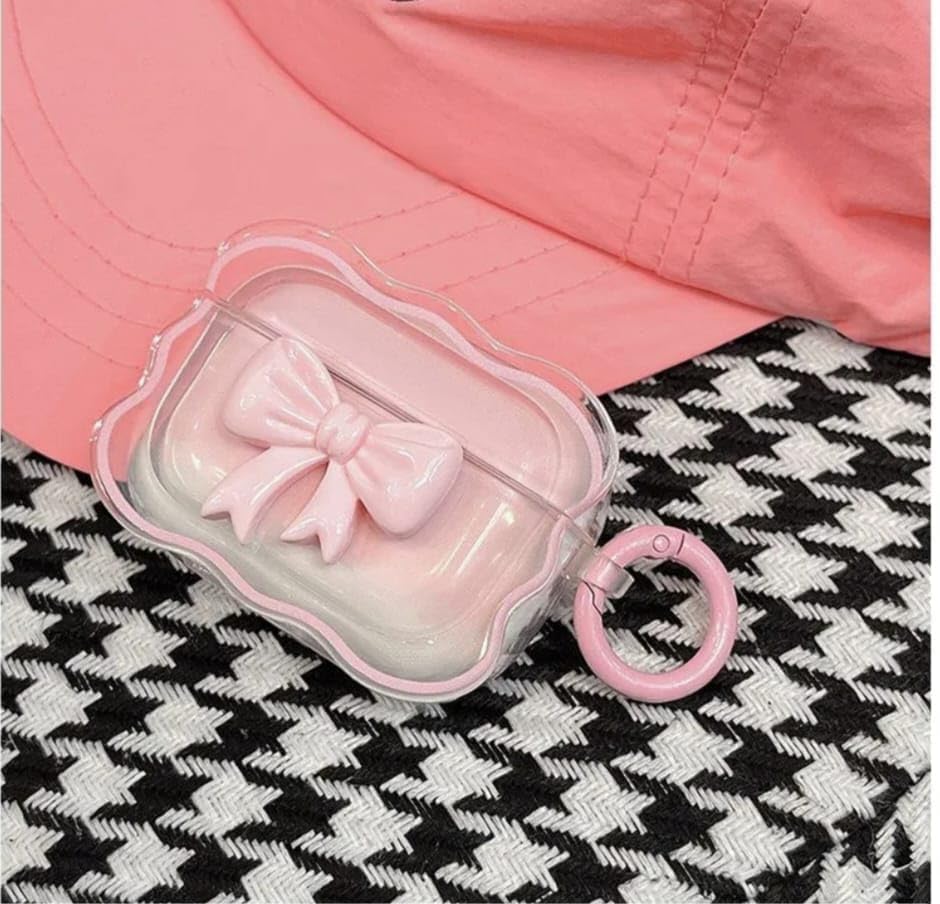 Image of Dezet Cute Soft Silicone Pouh Case for Airpods Pro GEN-2 (2022) � 3D Cartoon Animal Character Cover with Keychain Ring, Shockproof & Dustproof Protective Case for Kids & Girls (Bow Pink)