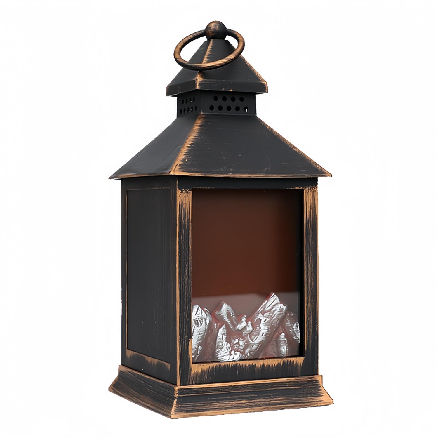 Simulated LED Fireplace Lantern USB & Battery Powered Flameless Light With Emulation Flame Table Decorative Lamp Copper Fireplace Ornament for Cozy Home Decor Free Standing Electric Log Burner