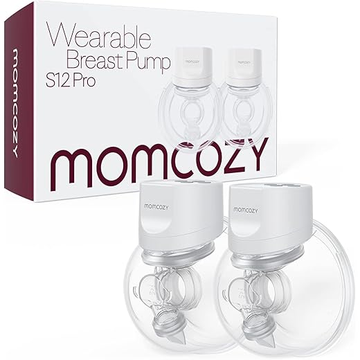 Momcozy Tire Lait Électrique Main Libre S12 Pro, Pompe Mains-Libres Avec Bride Confortable à Double Étanchéité, 3 Modes et 9 Niveaux Pompe d'allaitement Électrique Portable, 24mm (2, Blanc)