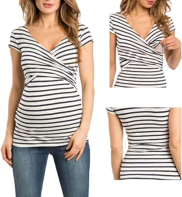 T-shirt de grossesse et allaitement à col V et manches courtes