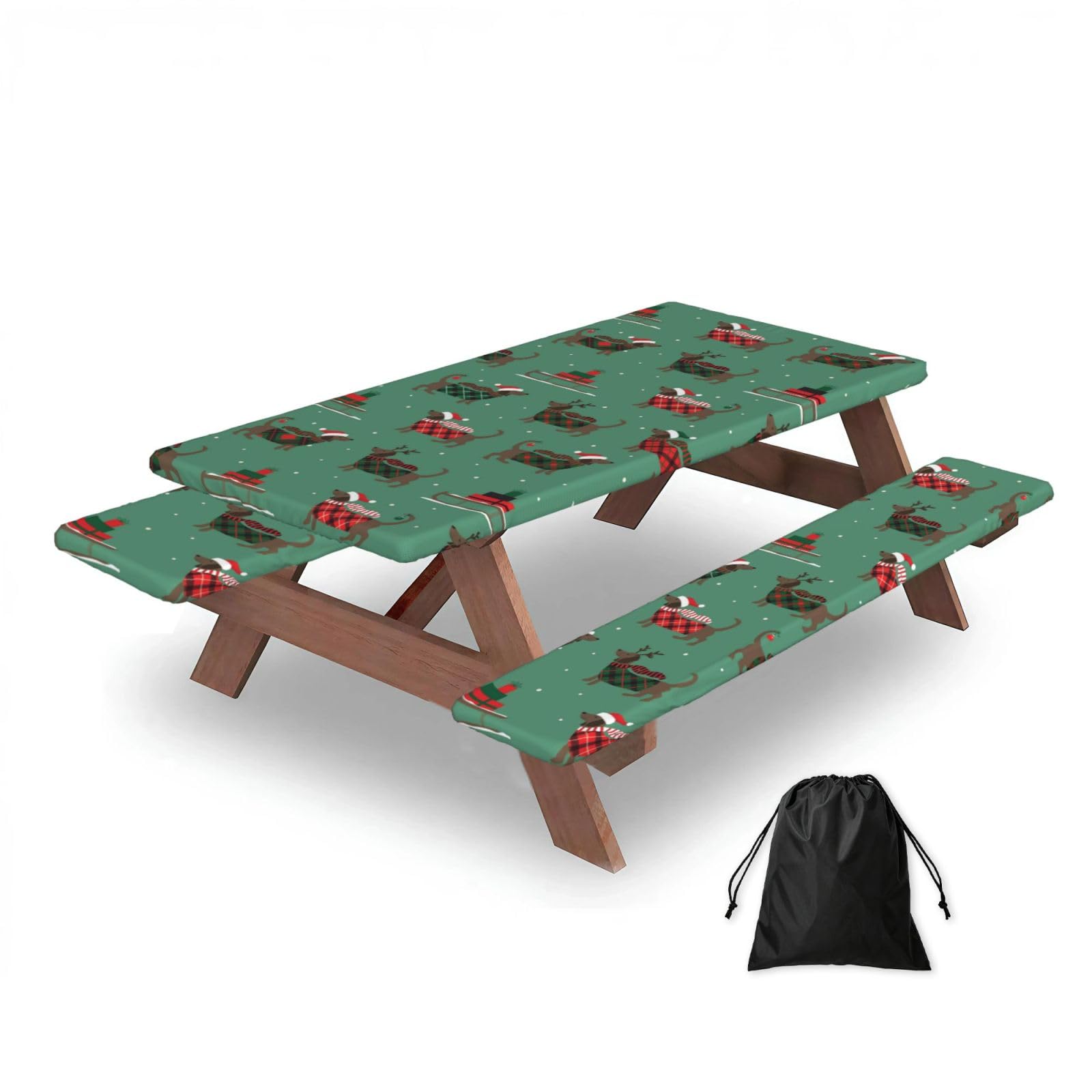 Dopklna As Picture Dachshund, Picnic Table Cover With Bench Covers -Waterproof Elastic Fitted Tablecloth For Garden Camping Patio 76X152cm