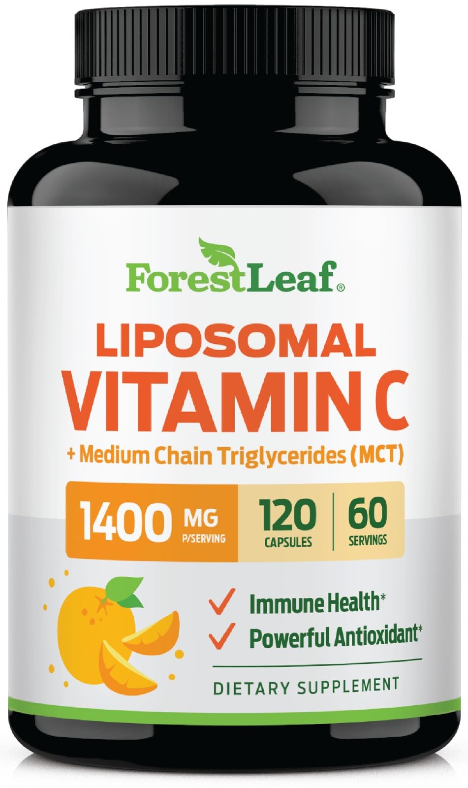 ForestLeaf Liposomal Vitamin C 1400mg Capsules | High Dose Vitamin C Liposomal Supplement w Coconut Oil Fatty Acids | Fast Absorption | Immune Support, Antioxidant, Collagen Production | 120 Vegan Cap