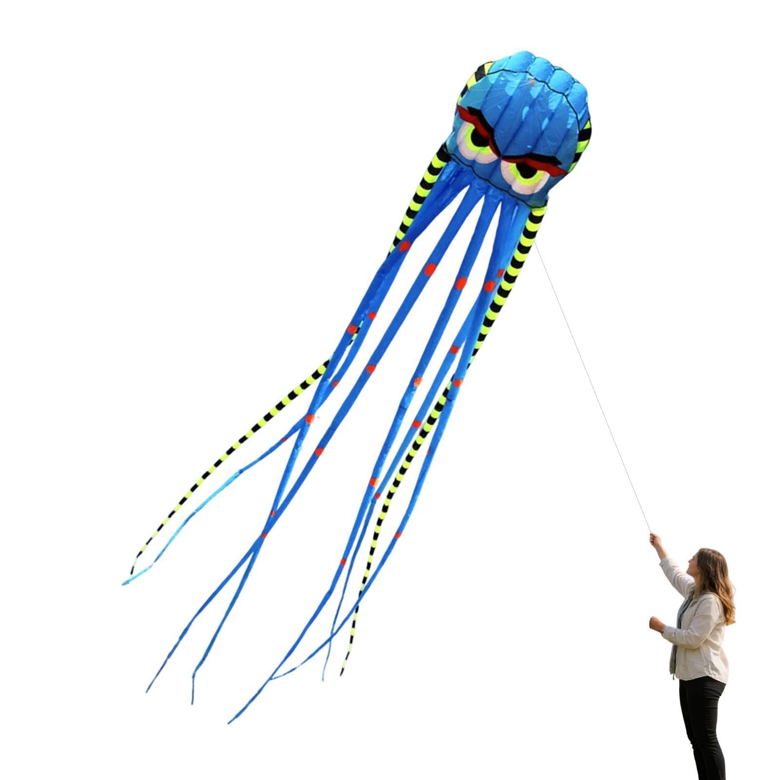 Cometas de playa | Juguetes de viento en forma de pulpo de 26 pies | Cometas gigantes para adultos al aire libre para cumpleaños, vacaciones, verano, fiesta familiar en el patio trasero