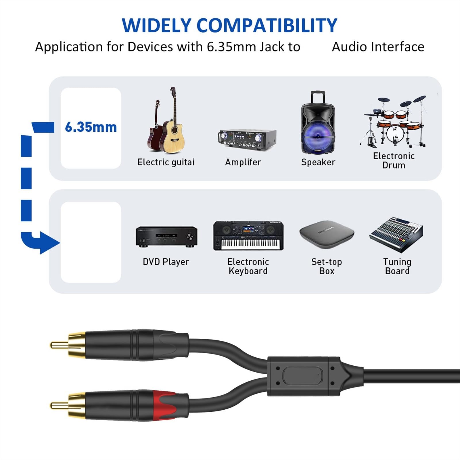 Professionelles Gitarren-Audiokabel Audiokabel 6,5 Mm 1/4 Zoll TS Auf Doppel-Stecker Oder Buchse Y-Splitter-Stecker-Adapter Für DVD-E-Gitarre (Color : Male-3m)
