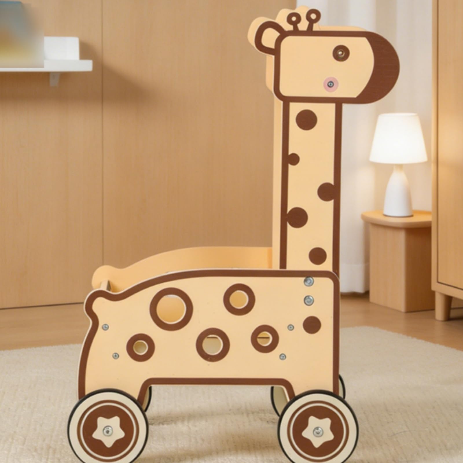 Giraffen-Schiebewagen Gleichgewichtstraining Holz-Lauflernwagen Feinmotorik Schiebewagen für Kleinkinder, Rollenspiel