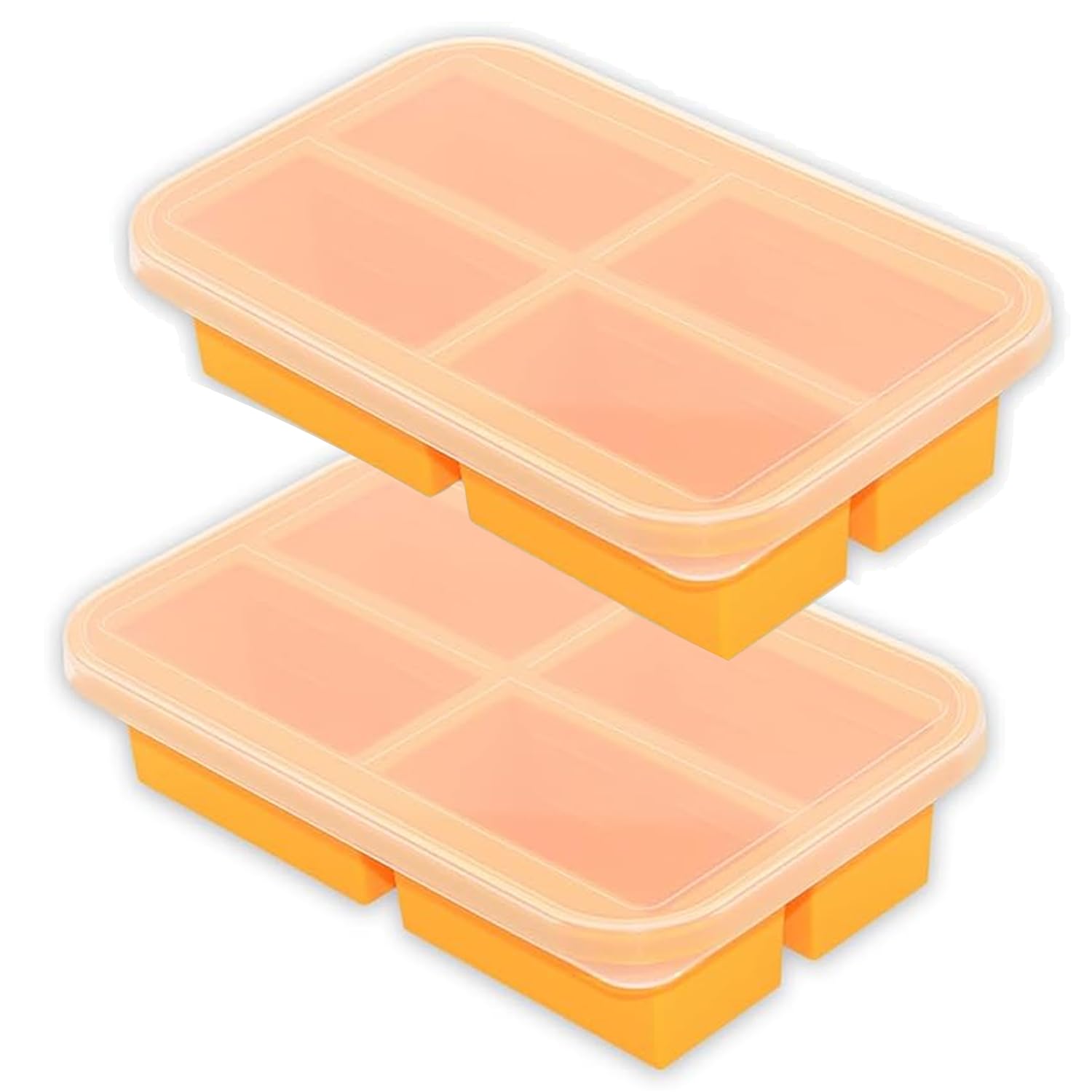 2 Extra-Large Silicone Freezing Trays with Lid - Heavy Duty Plastic Food Container, Soup Freezer, Sauces, Meal Prep, 300ml Per Portion (2pk)