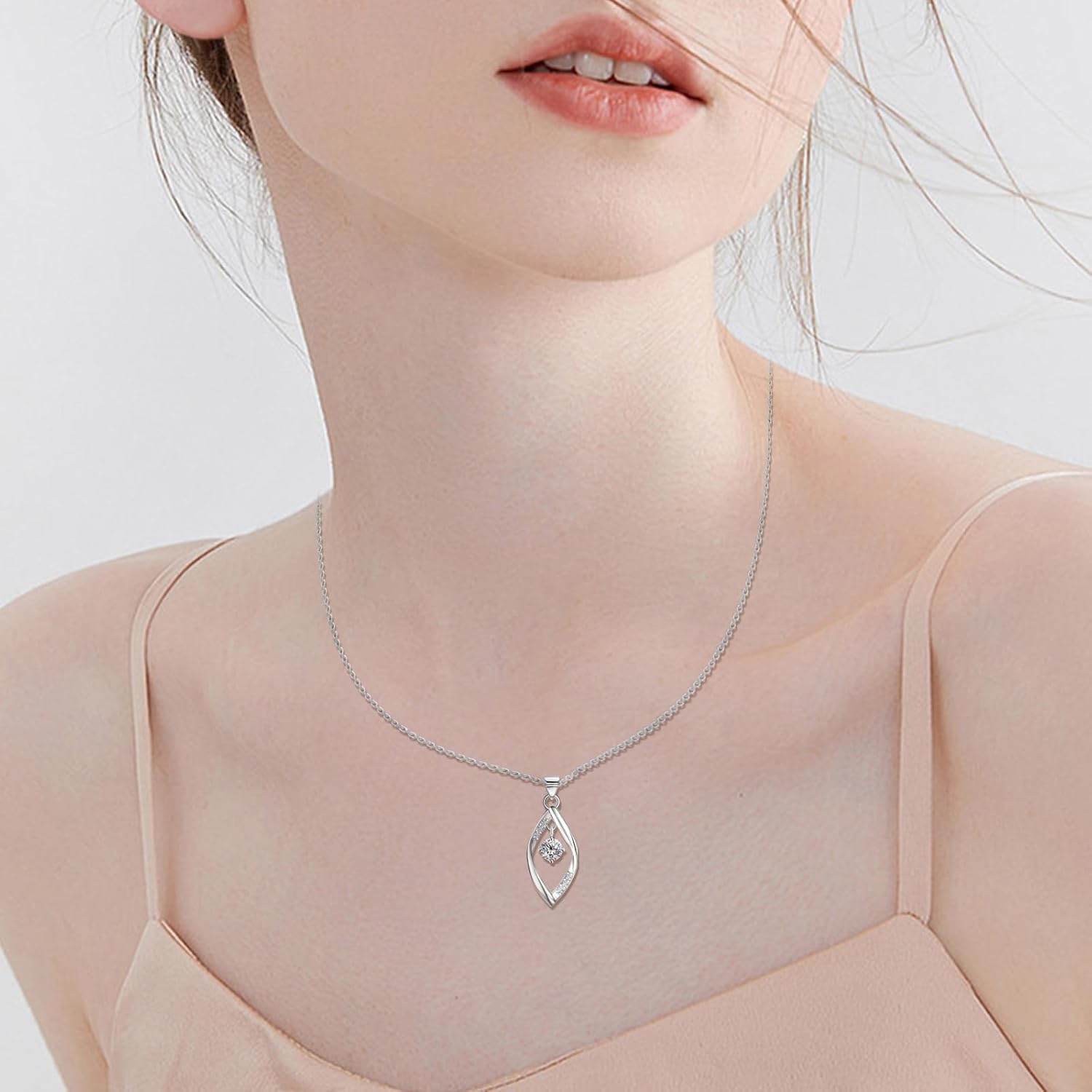 Sterling Silver Cubic Zirconia Teardrop Drop Pendant Necklace for Women Hypoallergenic Adjustable Chain Elegant Necklace Gifts - Image 2