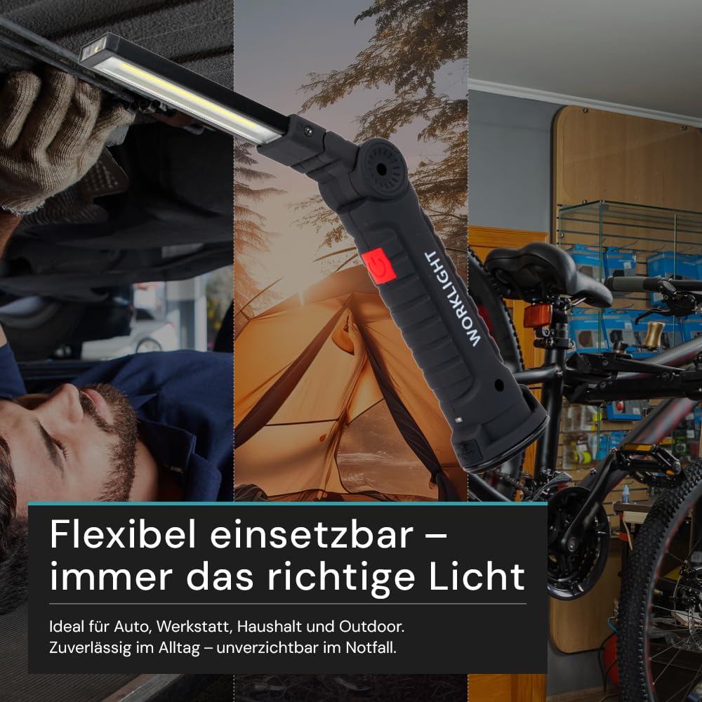 LUXULA LED-Arbeitsleuchte mit Akku 10 Stück, 5 Lichtmodi, 14 cm, USB-Aufladbar, 360° drehbare Taschenlampe mit Magnet Und Haken, Inspektionsleuchte, Werkstattlampe, Camping Zubehör, Notfall Ausrüstung