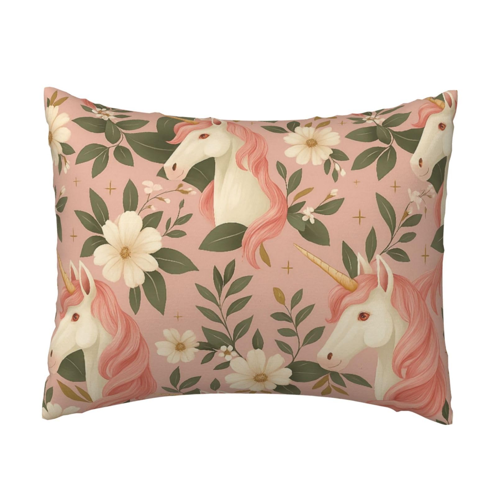 Unicorn Floral Pillowcase Soft Plush with Zipper Decorative Pillowcovers 16x20 in